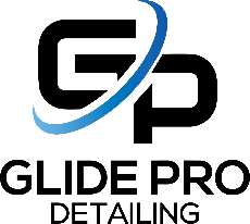 Glide Pro Detailing logo with blue swoosh and black letter GP design